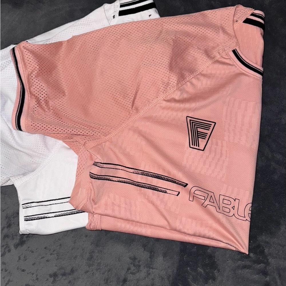 Fabletics Pink and White Athletic Shorts Lightweight Design